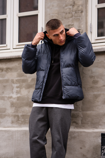 Coated Hooded Jakke - Marineblå