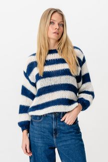 Mila Strikket Stribet Sweater - Navy/Hvid