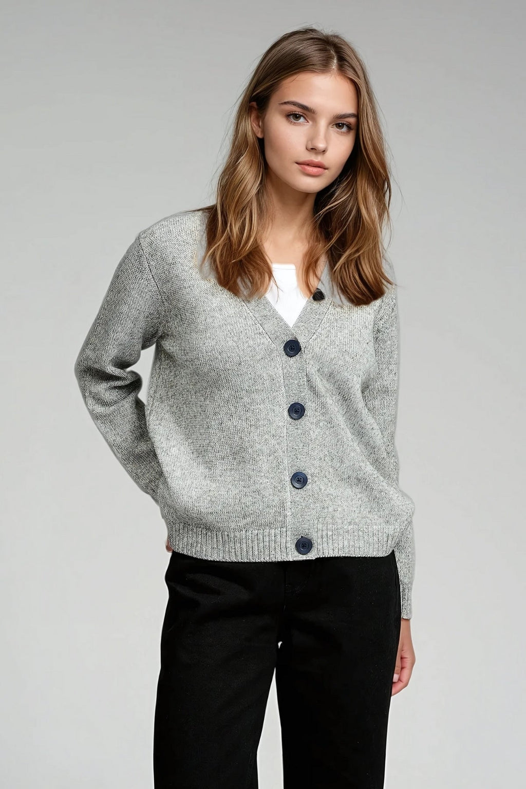 Strikket Cardigan - Lysegrå Meleret