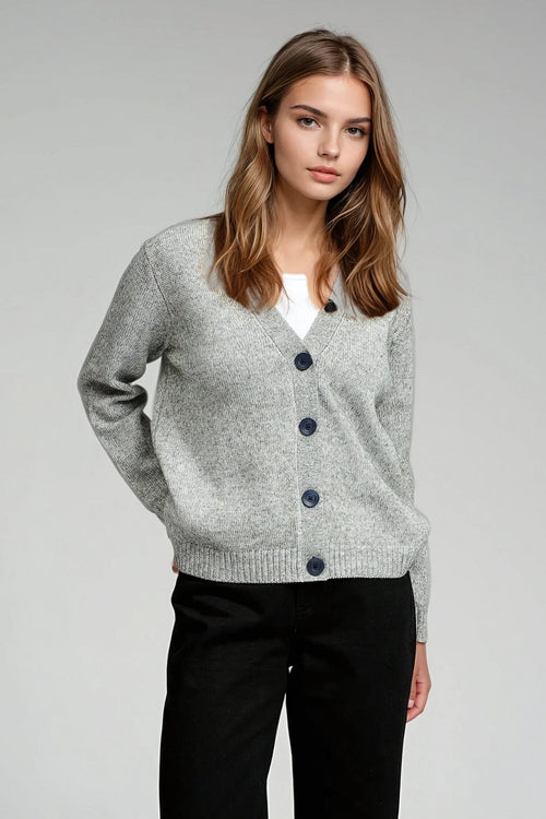Strikket Cardigan - Lysegrå Meleret