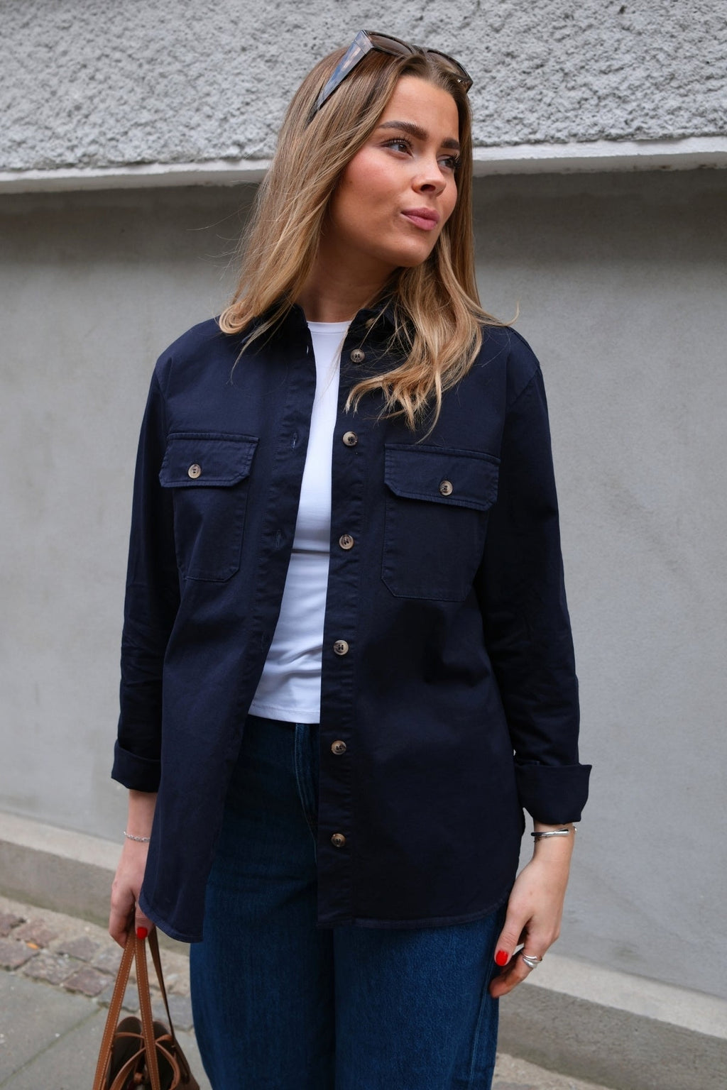 Amber Twill Skjorte - Marineblå