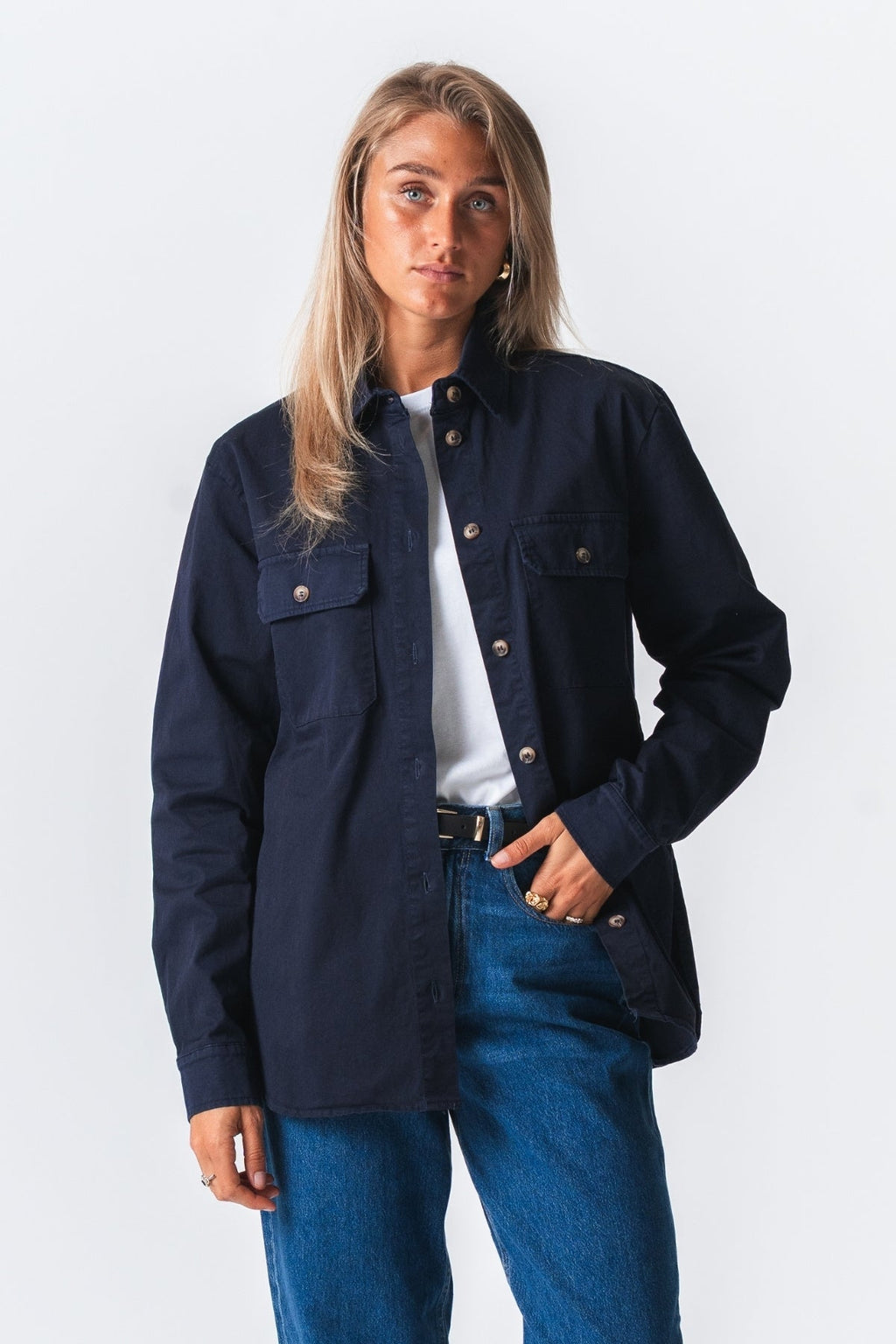 Amber Twill Skjorte - Marineblå