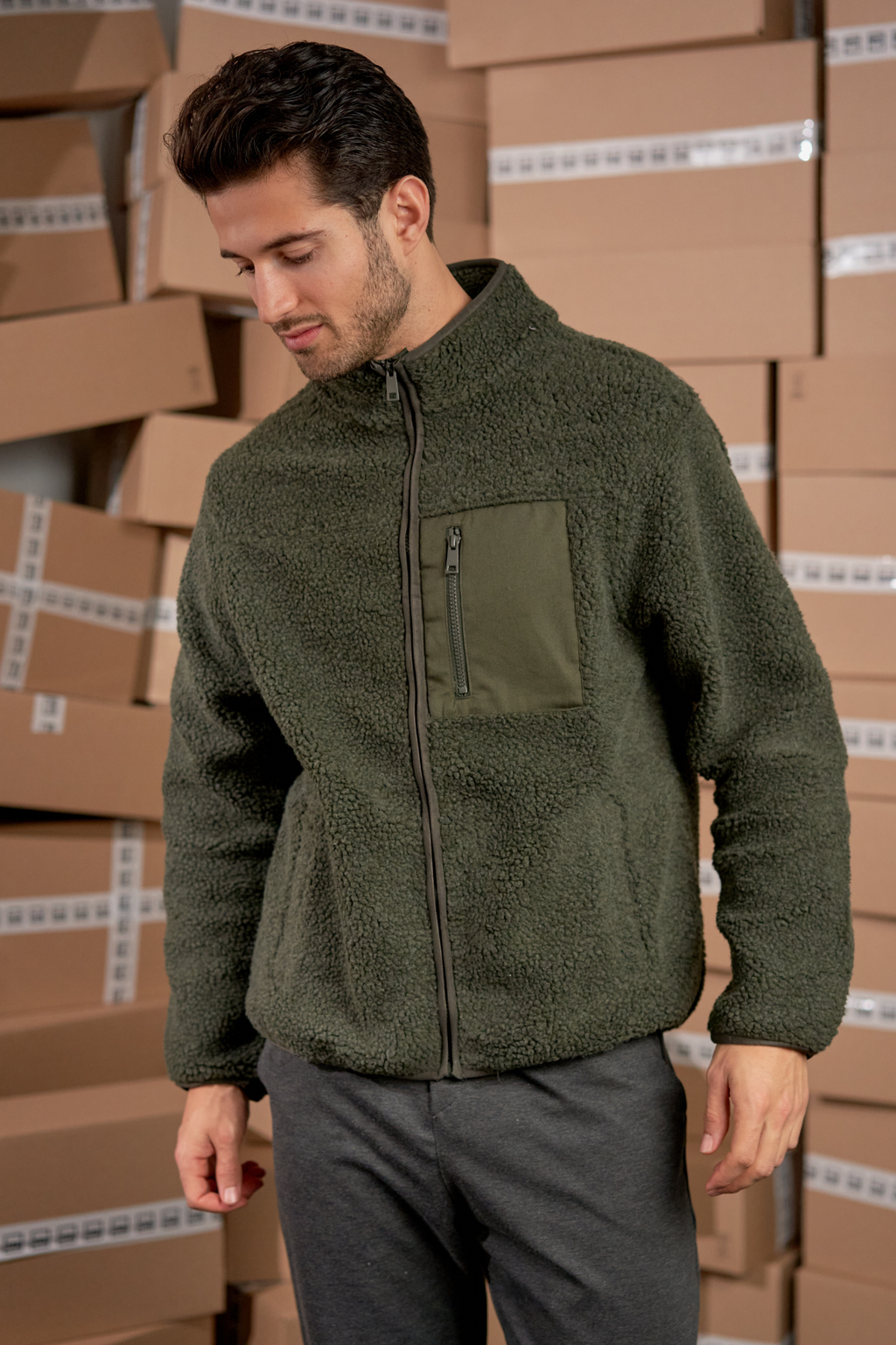 Fleece Jakke - Mørk Oliven
