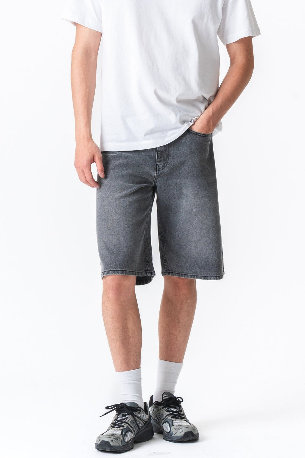 Denim Shorts Loose - Grå