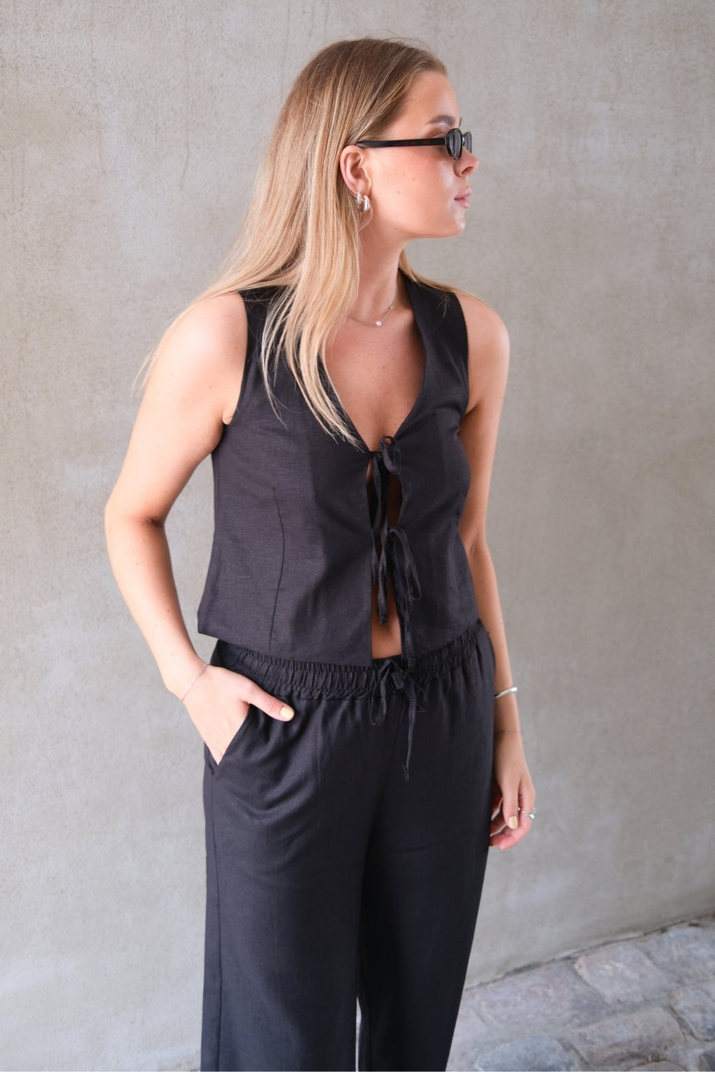 Linen Vest - Sort