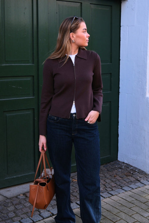 Hanna LS Strik Cardigan - Chokolade Tærte