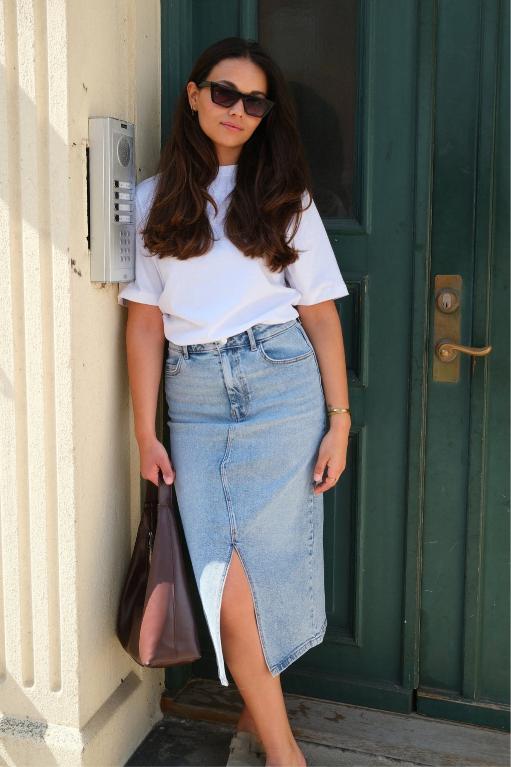 Natalie Midi Nederdel - Lys Blå Denim