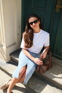 Natalie Midi Nederdel - Lys Blå Denim