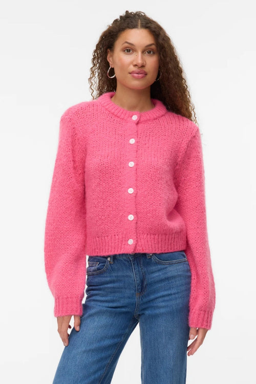 Wilo Cardigan med Rund Hals - Stærk Pink