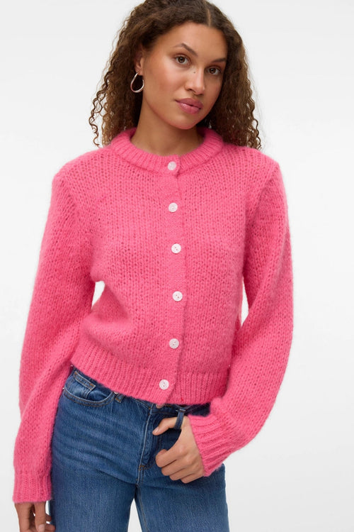 Wilo Cardigan med Rund Hals - Stærk Pink