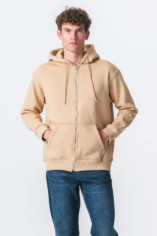 Relaxed Hættetrøje med Lynlås - Beige