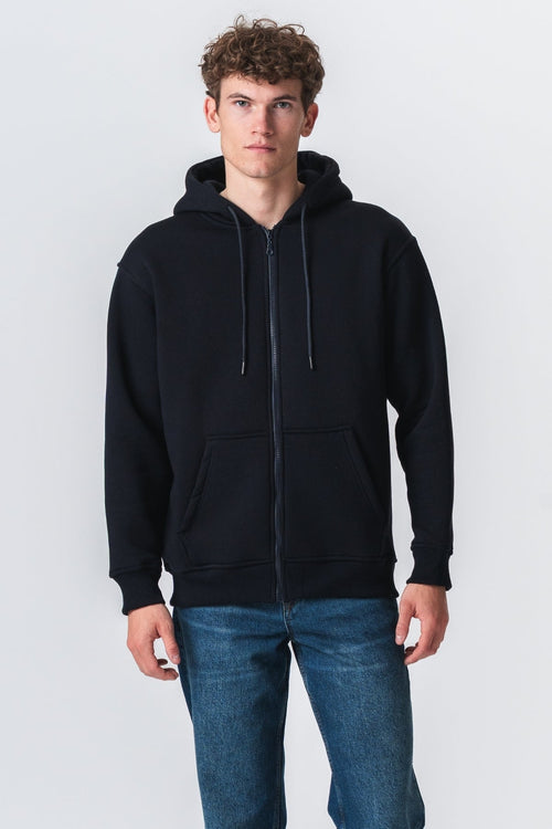 Afslappet Zip Hoodie - Marineblå