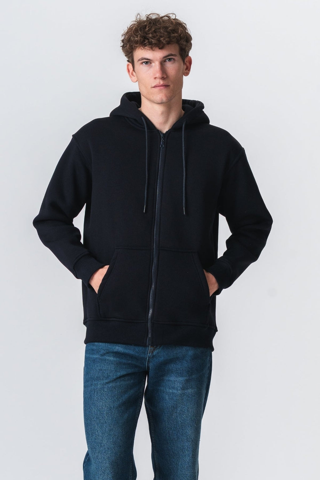 Afslappet Zip Hoodie - Marineblå