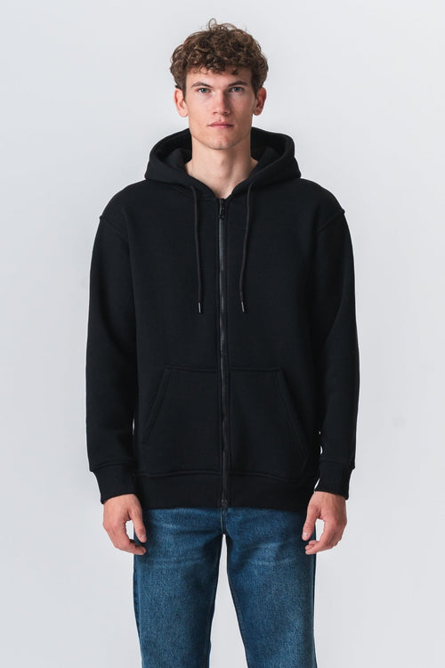 Afslappet Zip Hoodie - Sort