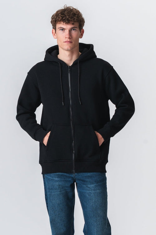 Afslappet Zip Hoodie - Sort