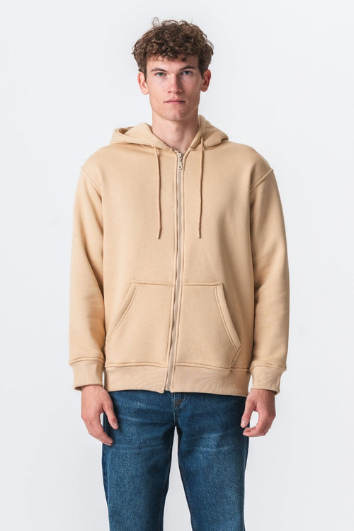 Relaxed Hættetrøje med Lynlås - Beige