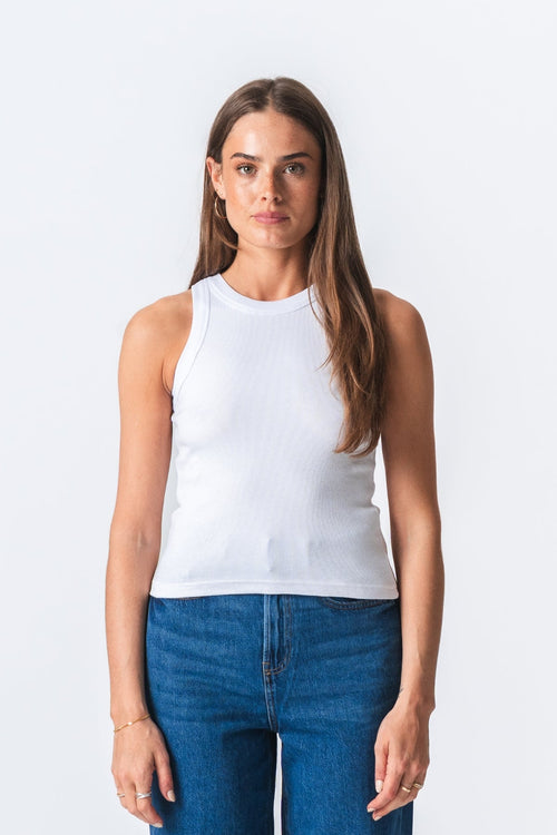 Ribbet Top - Hvid