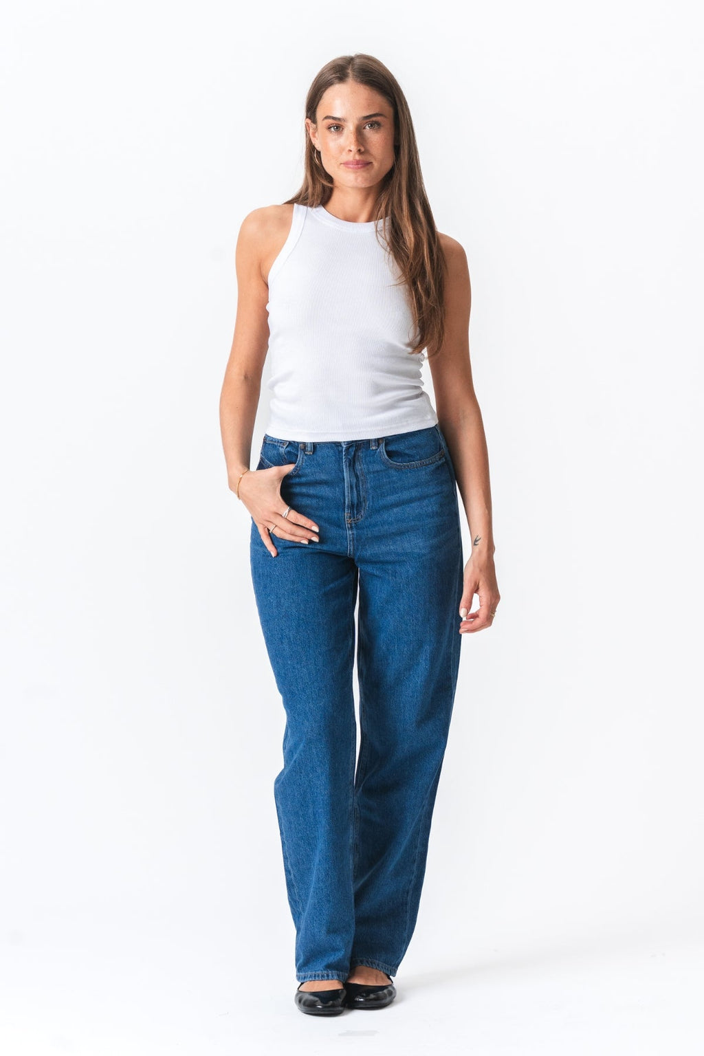 Ribbet Top - Hvid