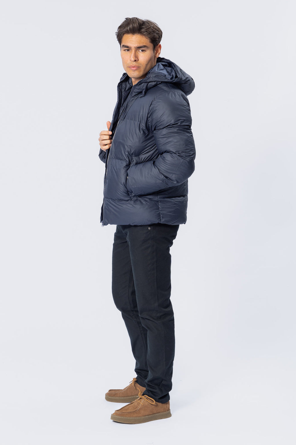 Coated Hooded Jakke - Marineblå