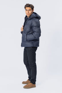 Coated Hooded Jakke - Marineblå