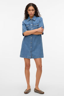 Fenja Kort Denim Kjole - Mellemblå Denim