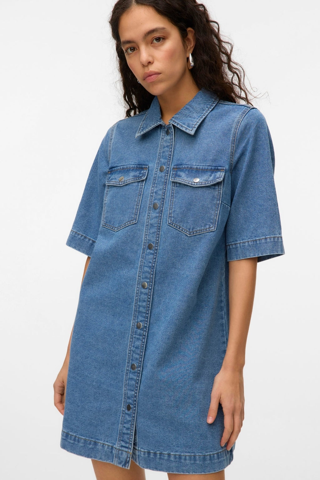 Fenja Kort Denim Kjole - Mellemblå Denim