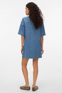Fenja Kort Denim Kjole - Mellemblå Denim
