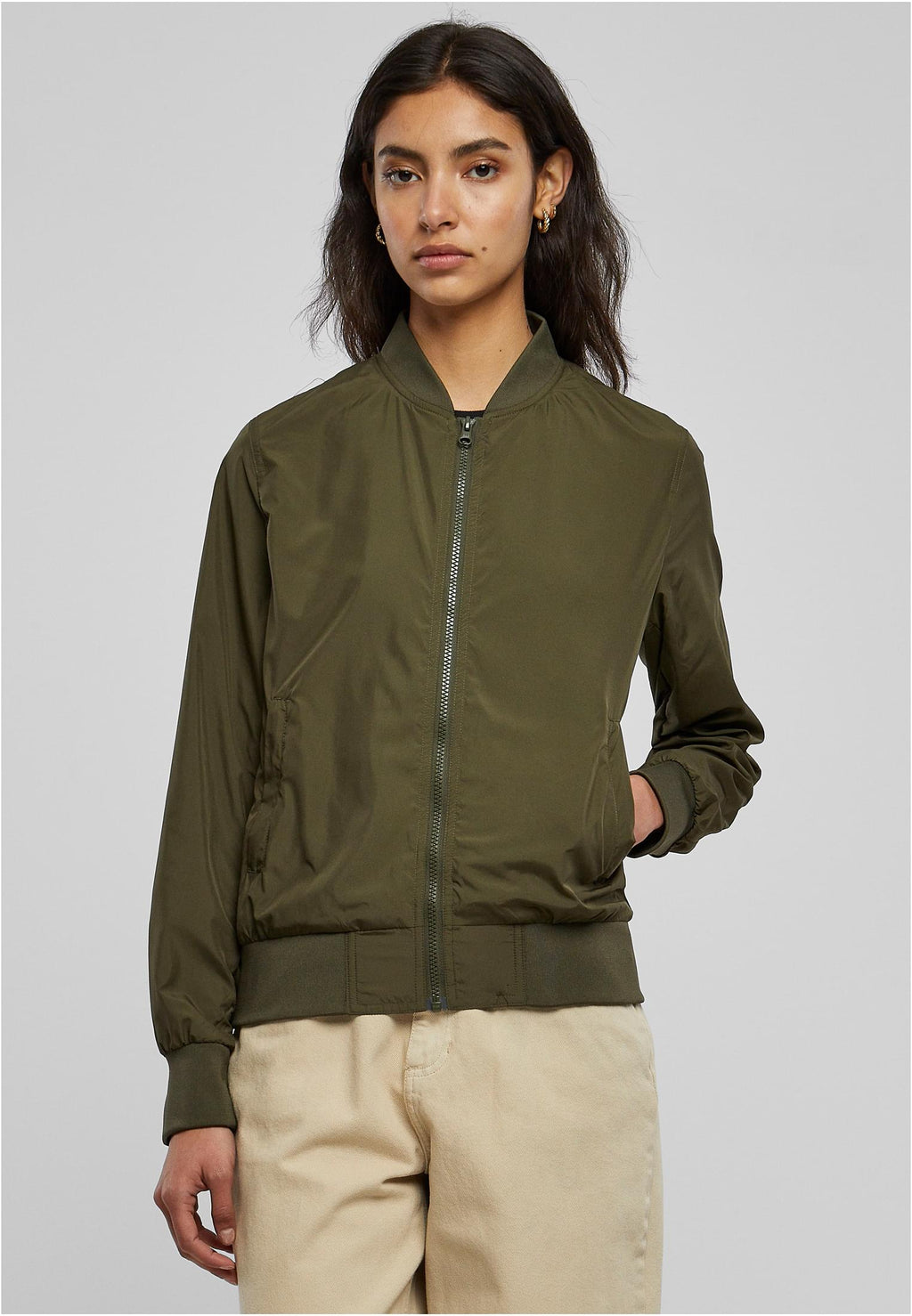 Ladies Nylon Bomber Jacket - Mørk Olivengrøn