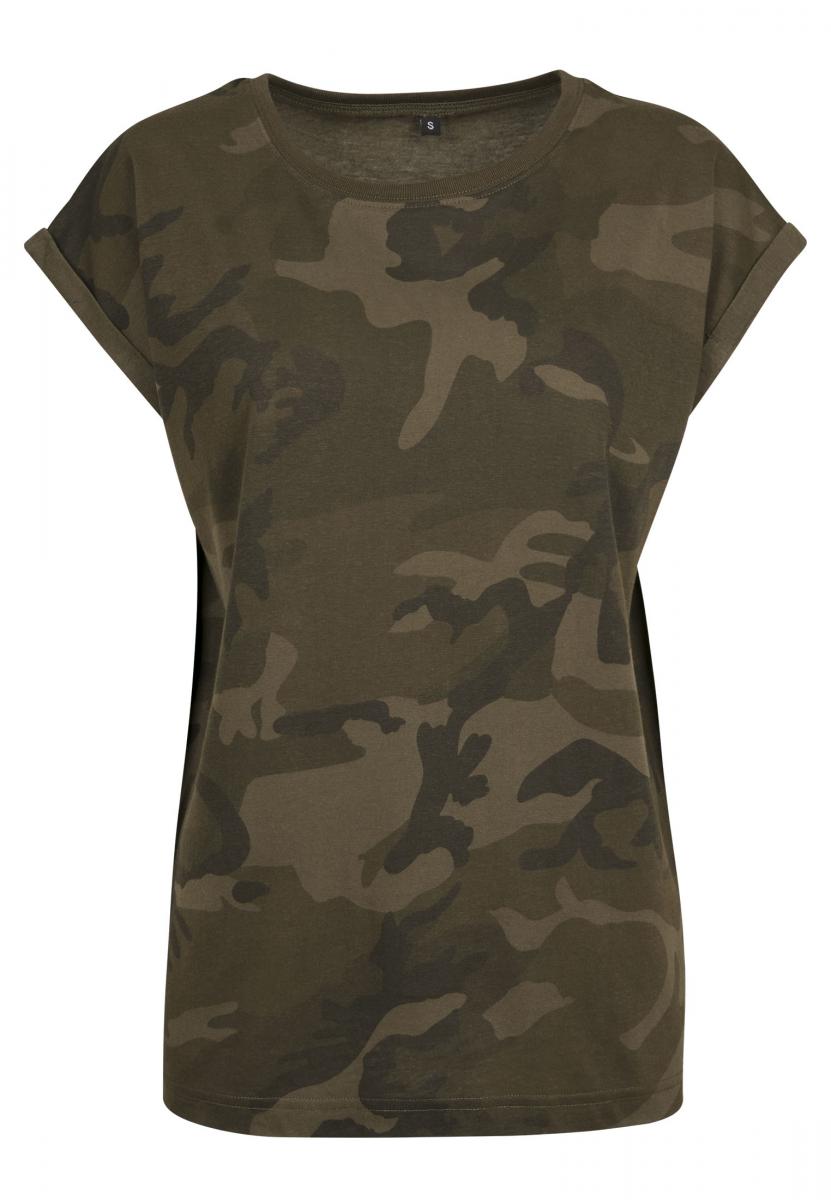 Ladies Extended Shoulder Camo Tee - Olive Camo