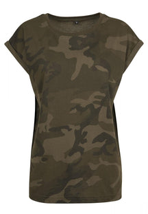 Ladies Extended Shoulder Camo Tee - Olive Camo