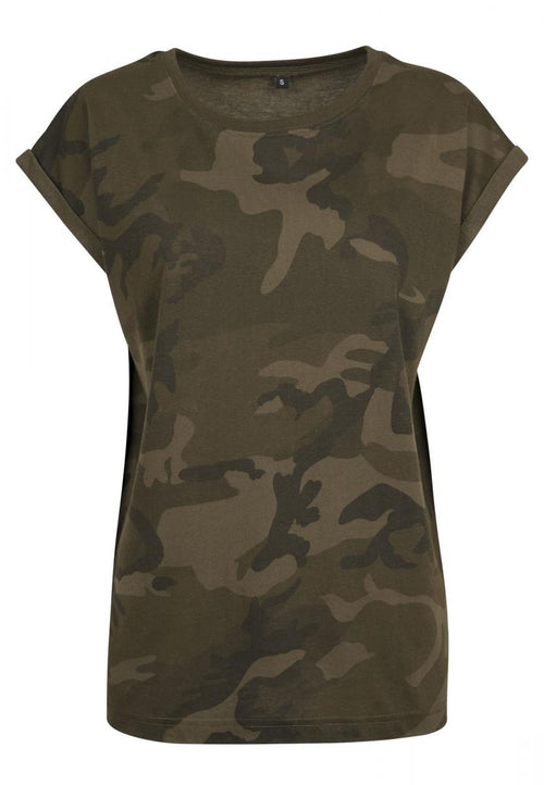 Ladies Extended Shoulder Camo Tee - Olive Camo