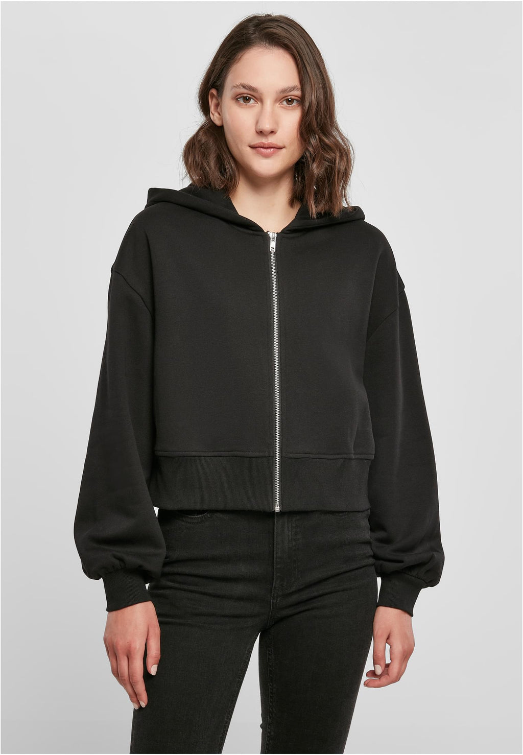 Ladies Short Oversized Zip Jacket - Sort