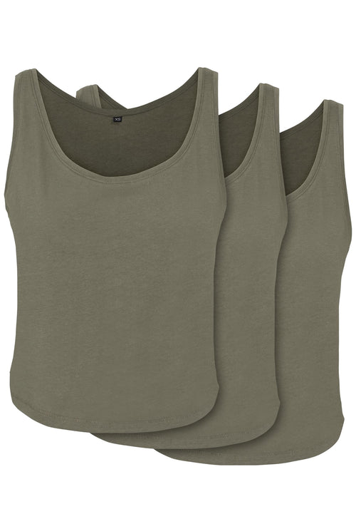 Ladies Oversized Tanktop 3-Pack - Oliven