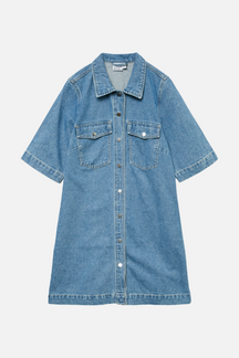 Fenja Kort Denim Kjole - Mellemblå Denim