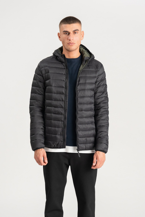 Hooded Light Puffer Jacket - Sort