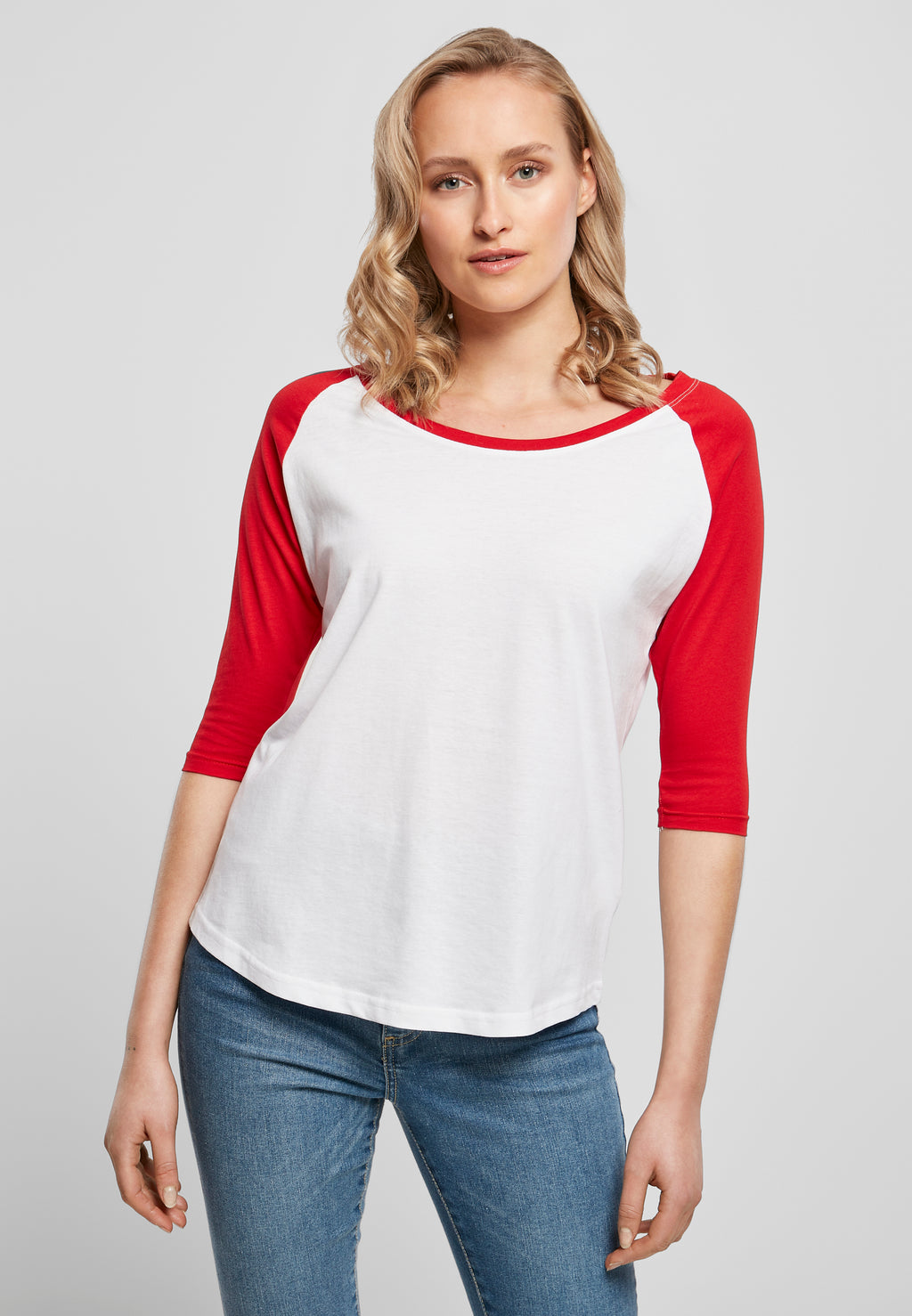 Ladies 3/4 Contrast Raglan Tee - Hvid Rød