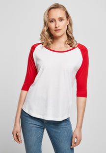 Ladies 3/4 Contrast Raglan Tee - Hvid Rød