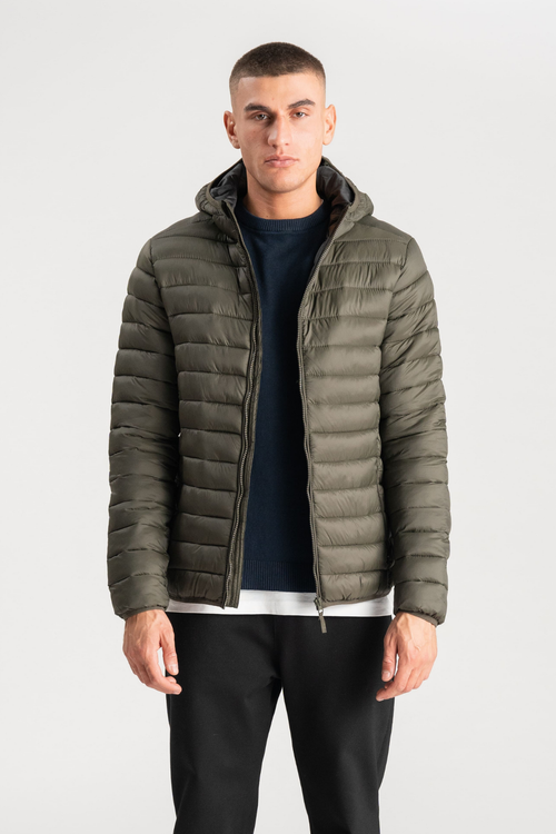 Hooded Light Puffer Jacket - Oliven