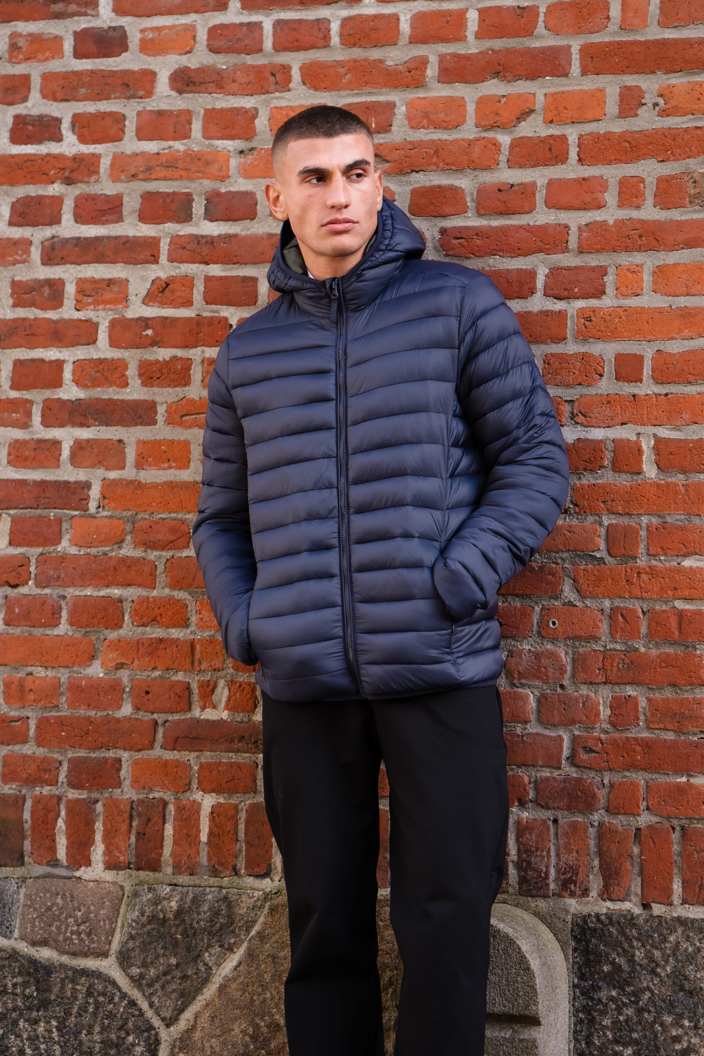 Hooded Light Puffer Jakke - Marineblå
