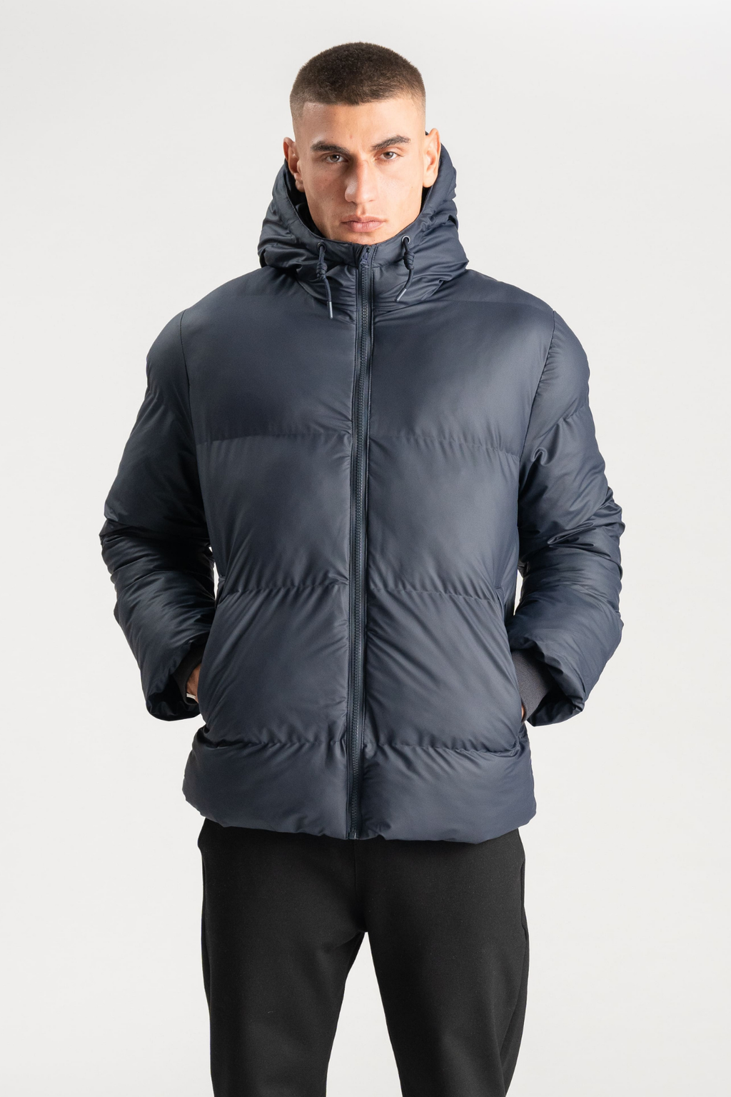 Coated Hooded Jakke - Marineblå