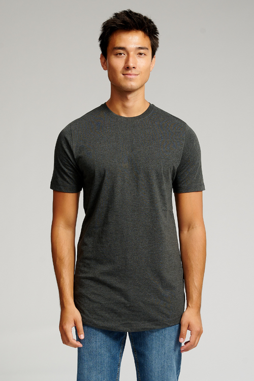 Long T-shirt - Mørkegrå Meleret