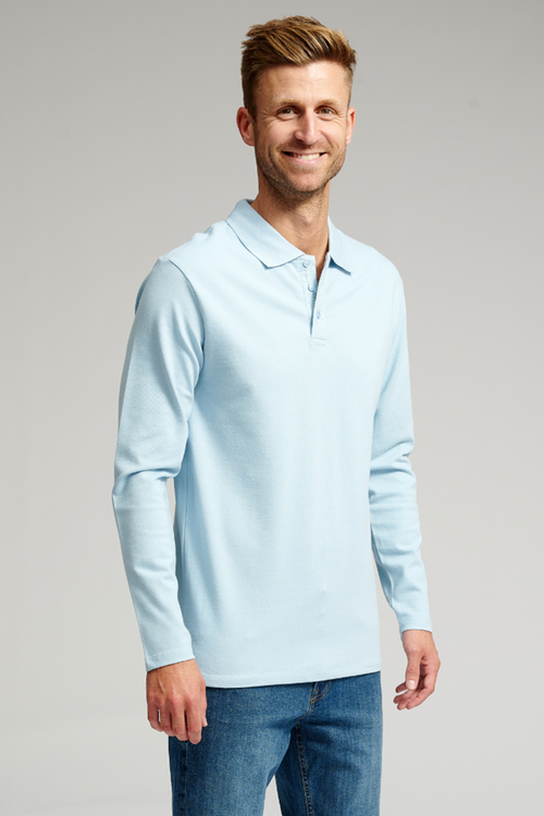 Muscle Langærmet Polo Shirt - Lyseblå