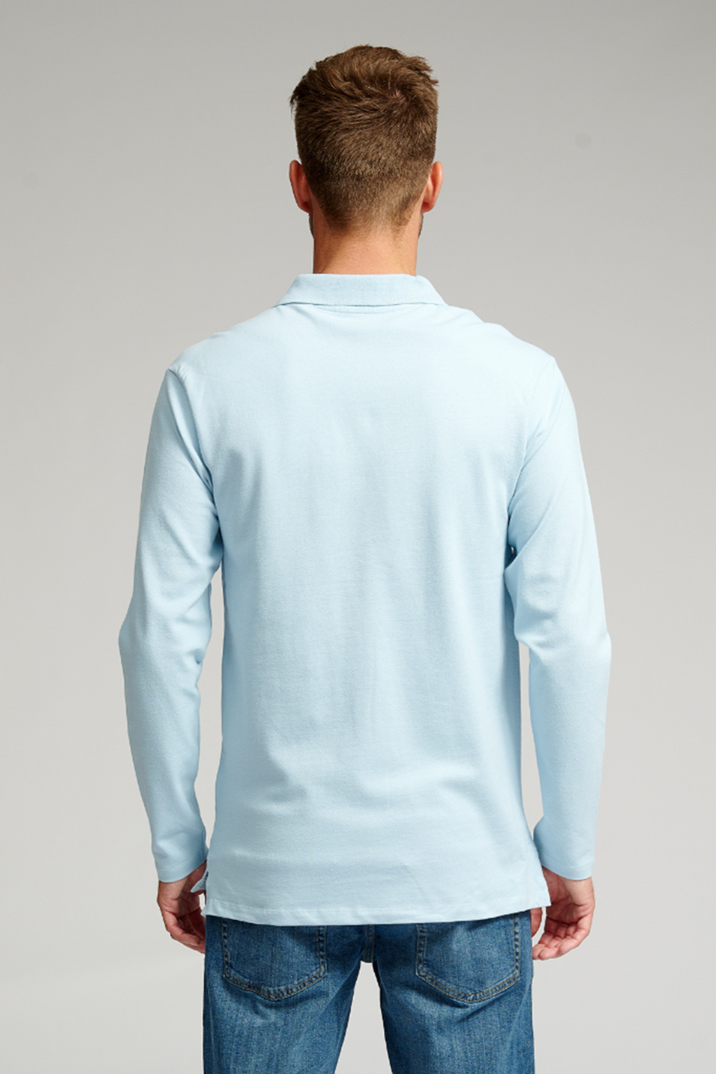 Muscle Langærmet Polo Shirt - Lyseblå