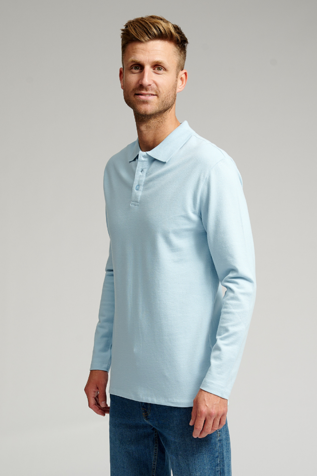 Muscle Langærmet Polo Shirt - Lyseblå