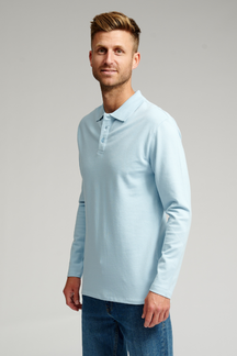 Muscle Langærmet Polo Shirt - Lyseblå