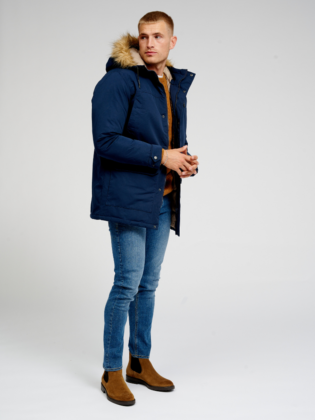 Klassisk Lang Parka Jakke - Navy