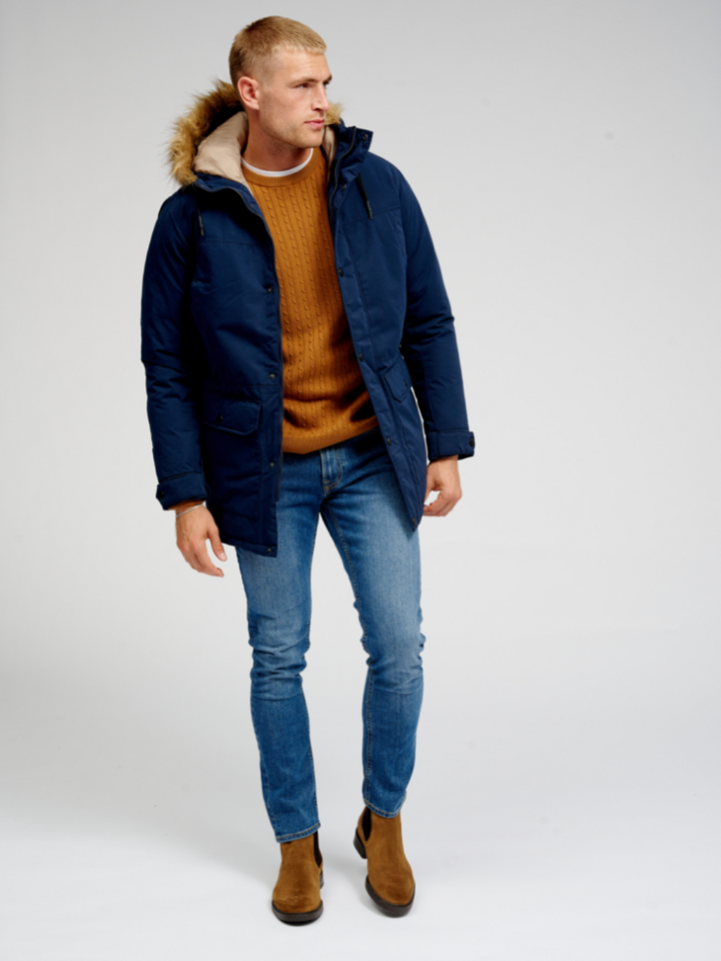 Klassisk Lang Parka Jakke - Navy
