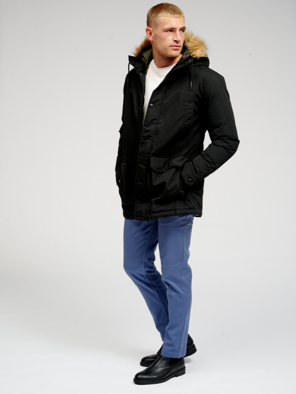 Klassisk Lang Parka Jakke - Sort