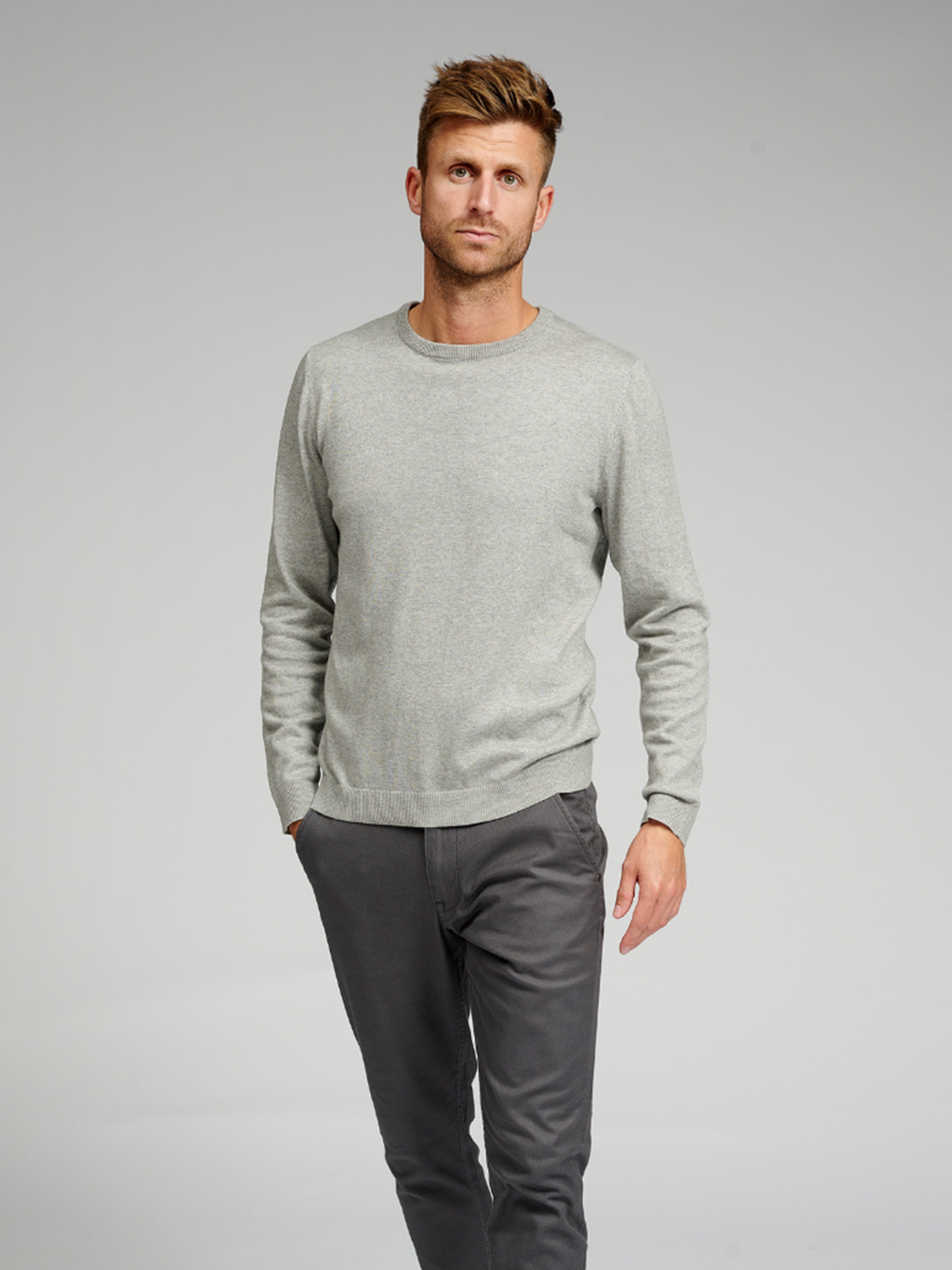 Basic Knit Crewneck - Lysegrå Meleret