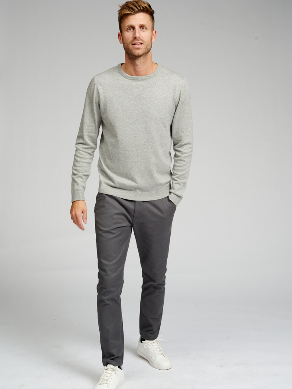 Basic Knit Crewneck - Lysegrå Meleret